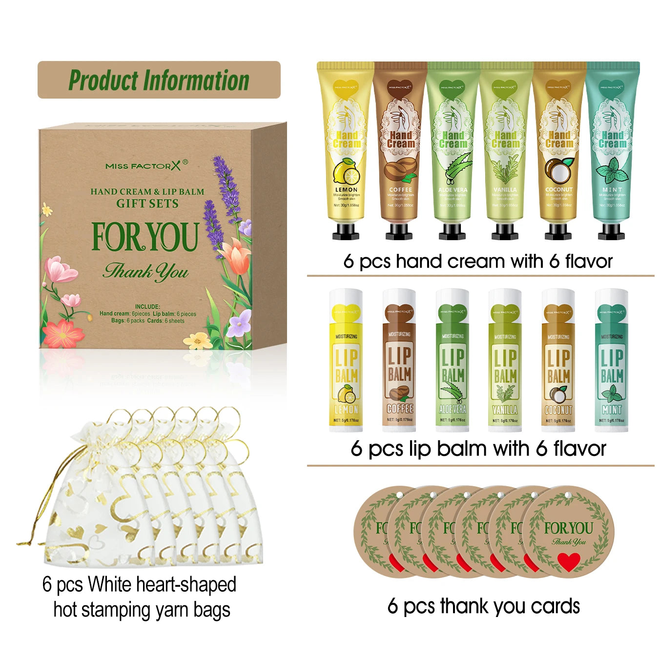 6 Sets/Box Wedding Companion Gift Set, Hand Cream Set Lip Balm Set, Love Thank You Card and Love Gauze Bag, Party Gift Distribut Qme
