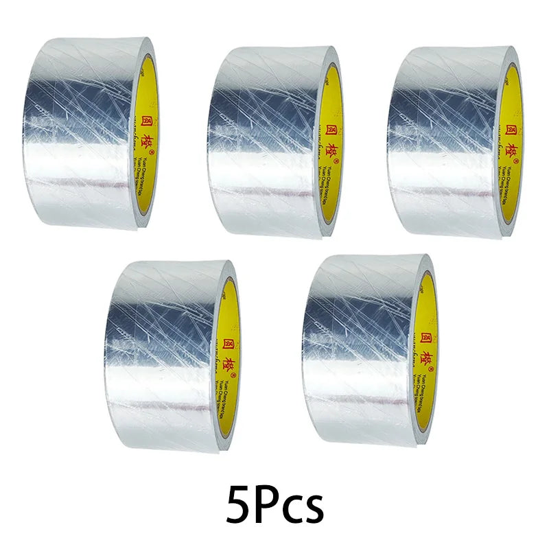 1Roll High Temperature Resistant Aluminum Foil Tape, Waterproof and Oil-proof, Flame-retardant and Sun-proof, Hand-tearable Qme 5rolls-width-47mm 10M