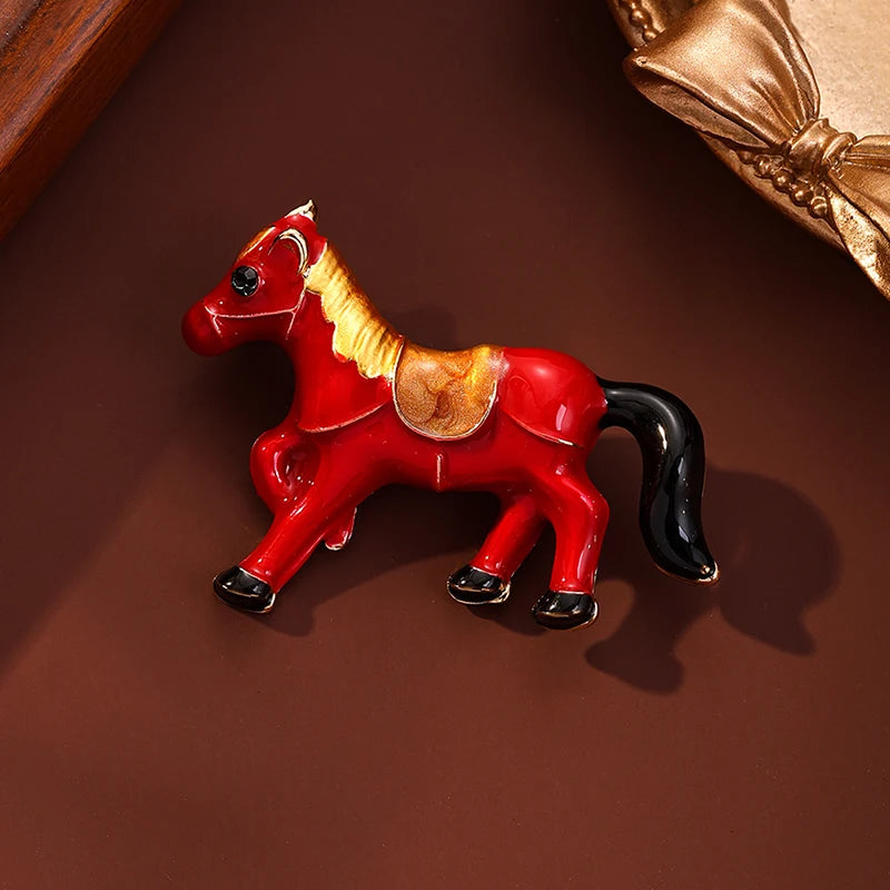 Classic Horse Brooches For Women Zodiac Animal Lapel Pins Casual Party Accessories New Year Gifts Friends Qme A18