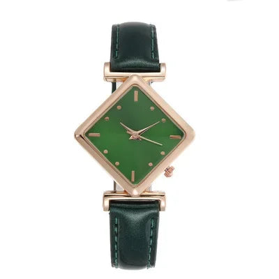 Women's Watch Elegant Rhombus Pointer Quartz Watch Retro Fashion Analog PU Leather Wrist Watch Qme green No