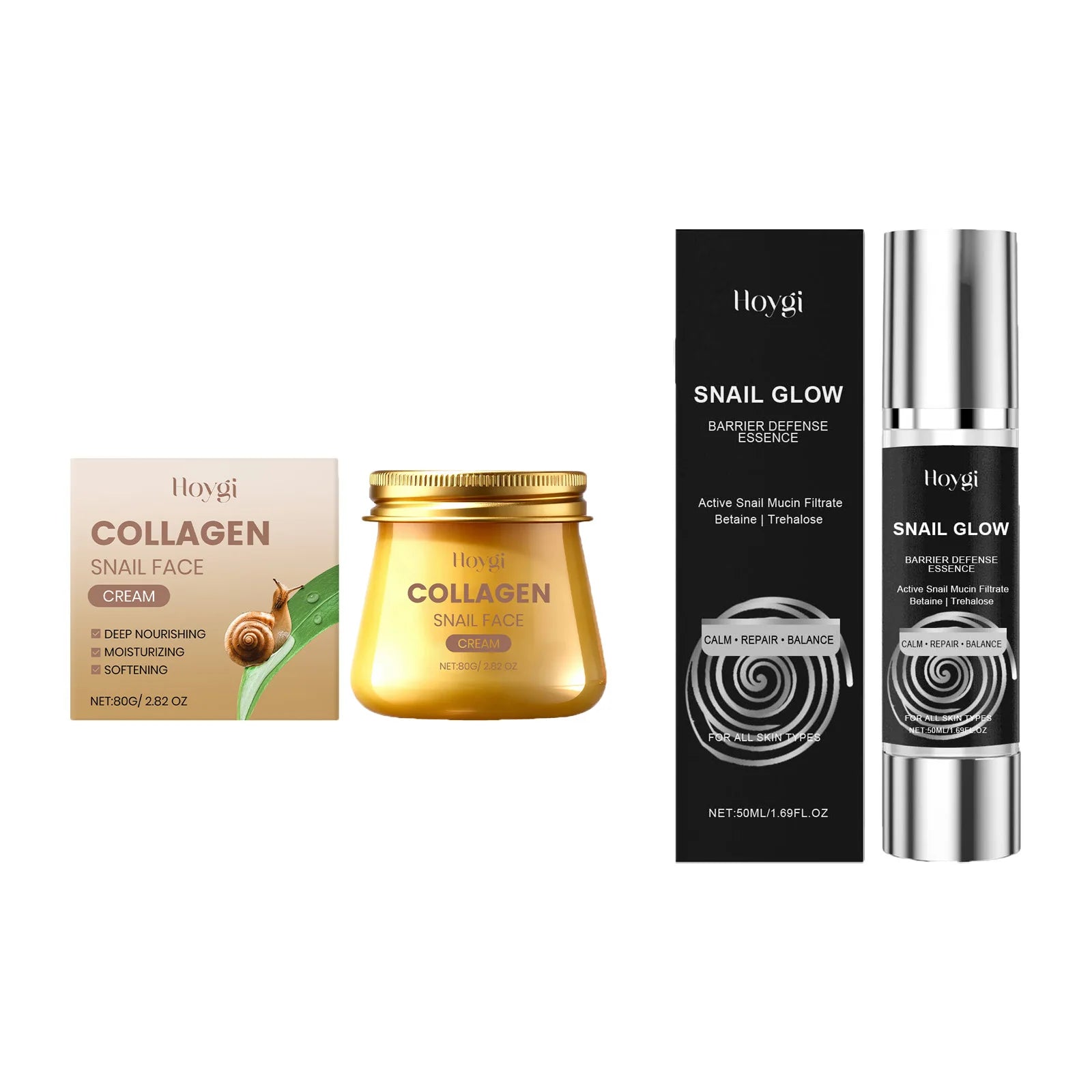 Snail Mucin Skincare Set Collagen Snail Face Cream & Hydrating Essence Firming Pore-Tightening Soothing Improves Skin Texture Qme 2 IN 1