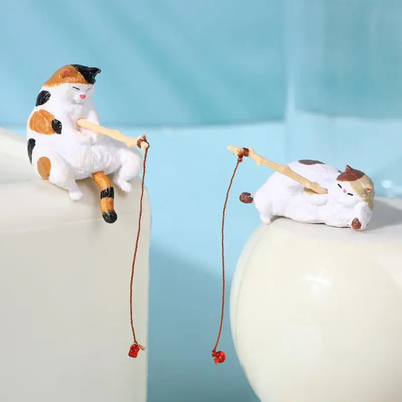 1 Aquarium Fish Tanks Ornament Miniature Figurines Tank Fishing Cat Qme