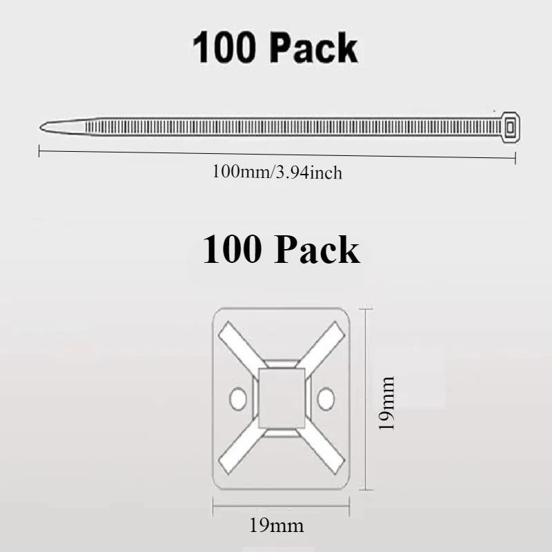 100Set Zip Tie Mounts Self-Adhesive Backing Cable Organizer Management Clips Wall Anchors for Secure Wire Holding Light Fixation Qme