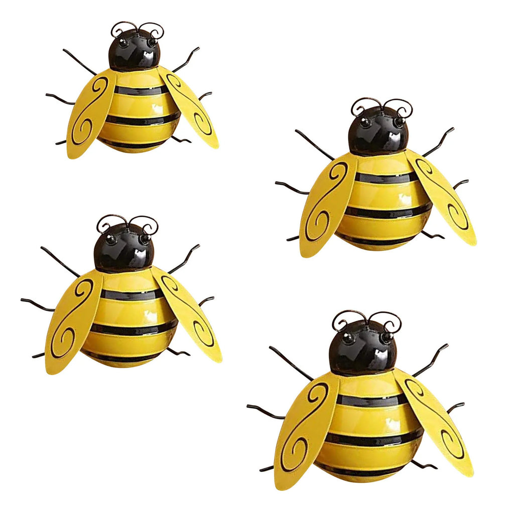 4PCS Simulated Bumble Bee Art Set Garden Sculptures for Patio Yard Outdoor Decoration Plant Flower Pot Realism Ornaments Qme