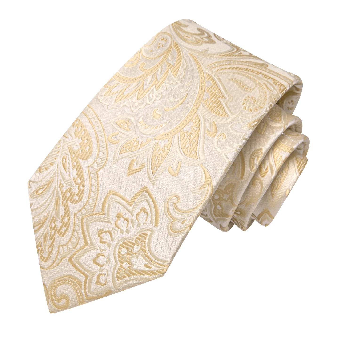 Hi-tie Floral Champagne Ivory Mens Elegant Necktie Handkerchief Qme