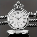 Smooth Steel Quartz Pocket Watch, Vintage Roman Number Dial Watch Qme Silver