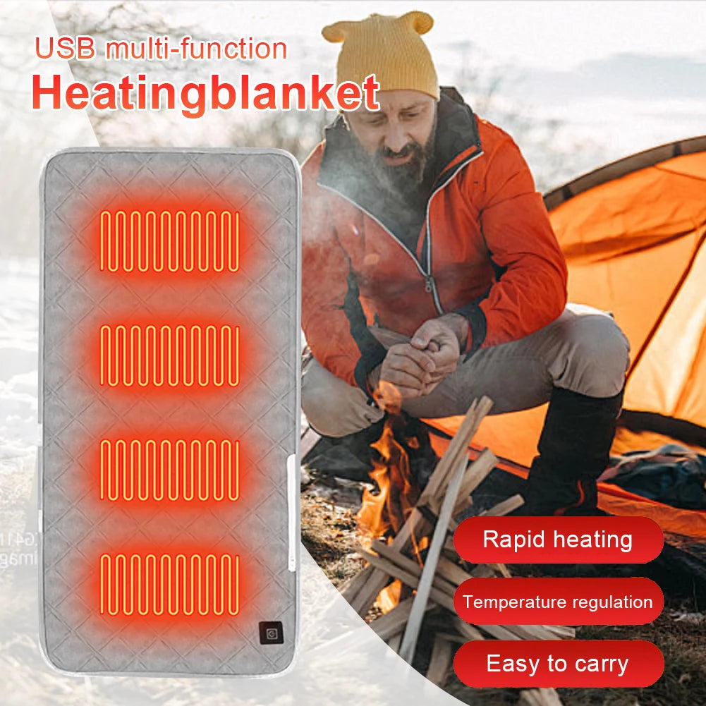 4 Heated Areas Camping Chair Heated Cushion Portable Heating Mat Cushion 3 Adjustable Temperature Type C/USB Charging for Winter Qme