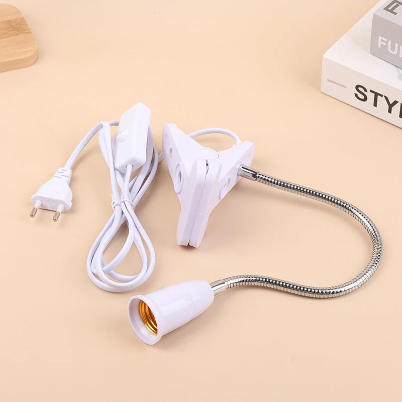 1 8M E27 Clamp Lamp Socket 360 Rotatable EU Plug Switch Wire Hanging Qme