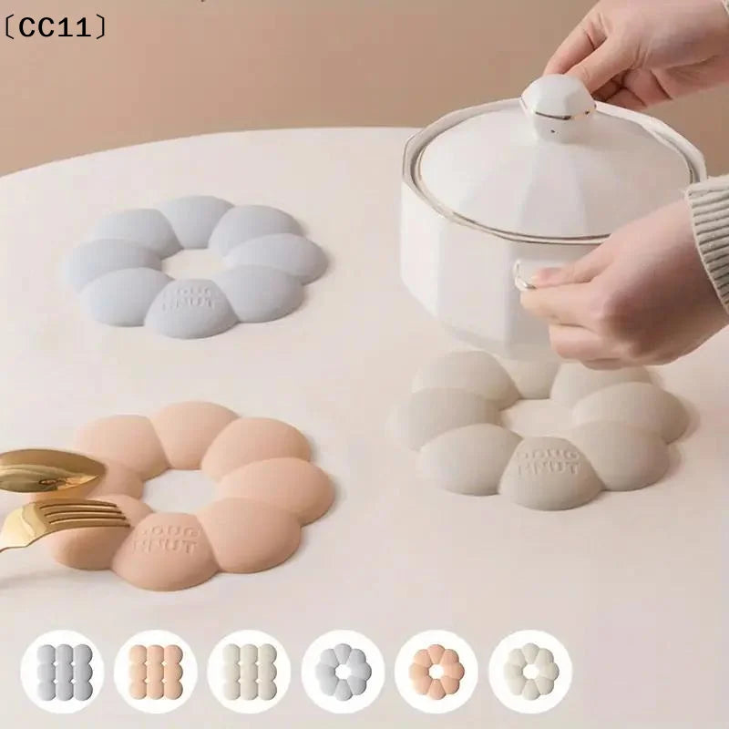 Multipurpose Pot Mat Heat Resistant Coaster Donuts Shape Silicone Qme