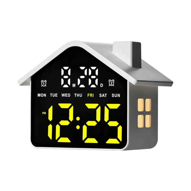 House Shaped LED Digital Alarm Clock Date Week Brightness Adjustment Qme WY