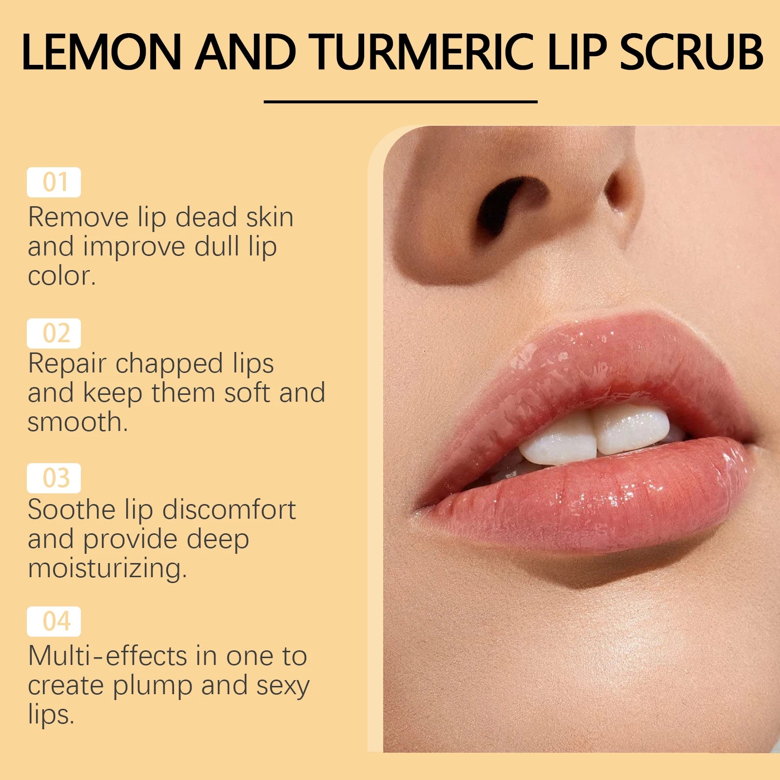 Turmeric Lemon Lip Scrub Dead Skin Removal Exfoliating Moisturizing Balm for Dry Chapped Lips Fade Lip Lines Nourishing Lip Care Qme