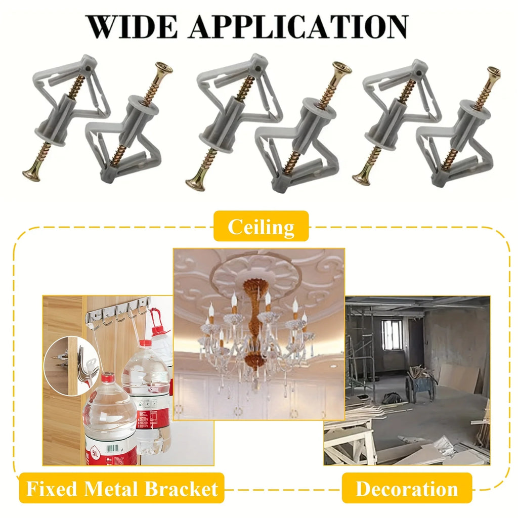 50 set of hollow wall anchors with screws, butterfly expansion screw plugs for drywall and cement board, easy-to-install fasten Qme