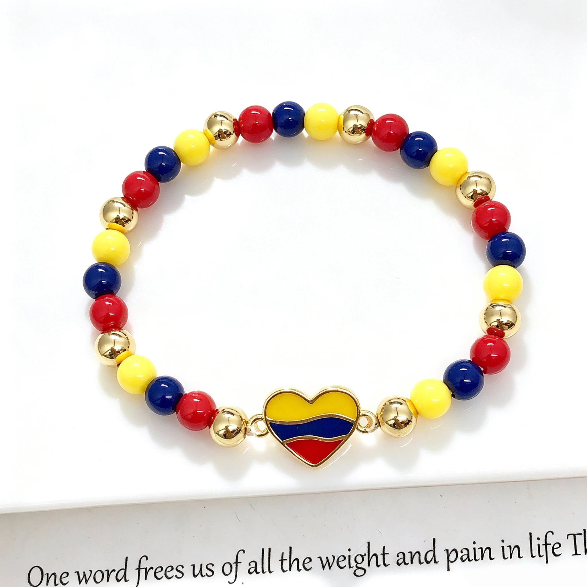 New Enamel Art Gold Plated Venezuela Mexico Colombia Flag Beaded Stretch Bracelet for Men Women Holiday Anniversary Jewelry Qme 5 18cm