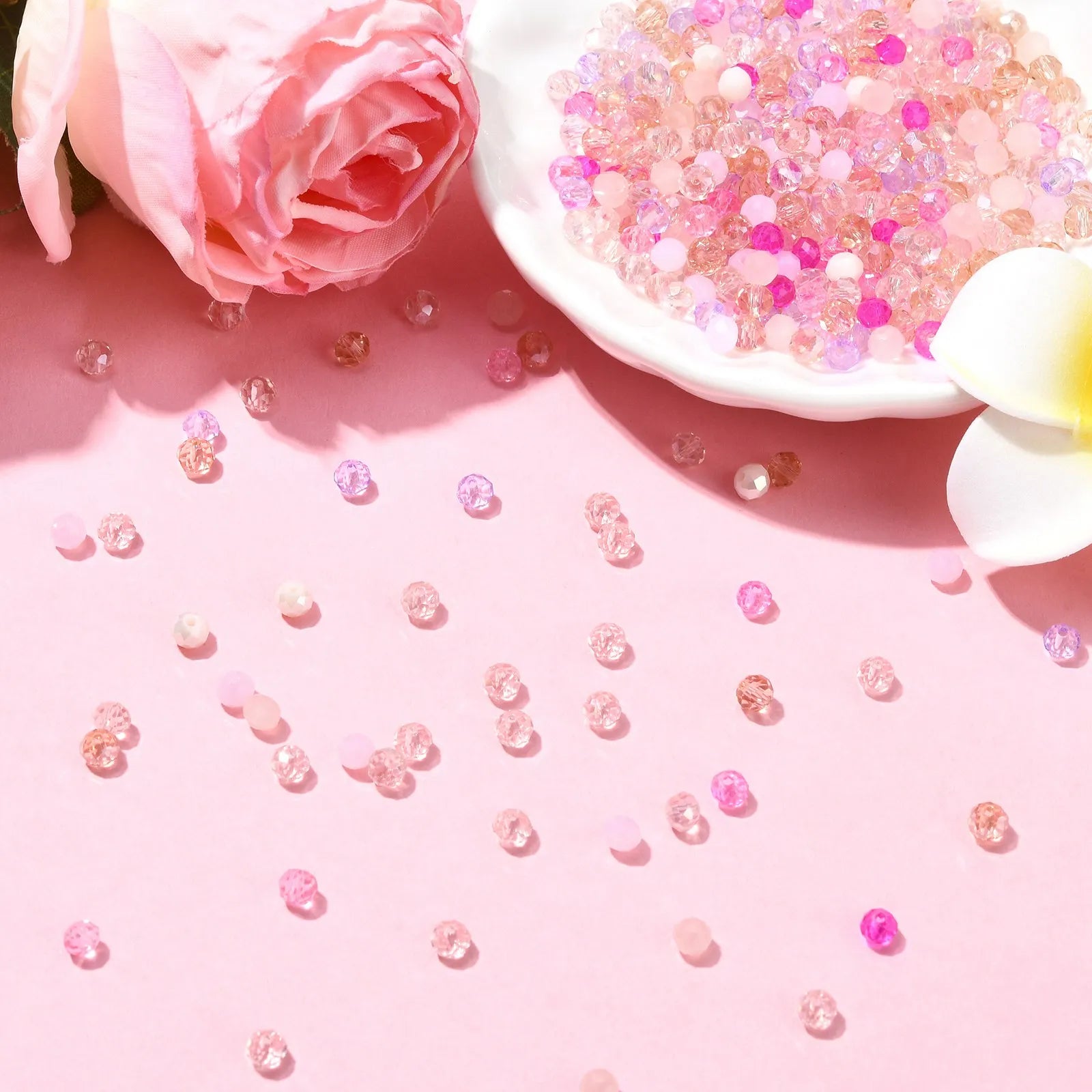 PandaHall 500Pcs 4mm Pink Glass Beads Kit Pink Series Crystal Faceted Rondelle Spacer Beads Bulk for Bracelets Jewelry Maki Qme