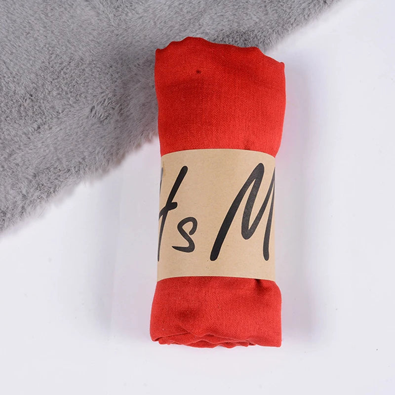 Women Native Windproof Scarf Shawls Wraps Solid Cotton Warm Scarves Qme Red