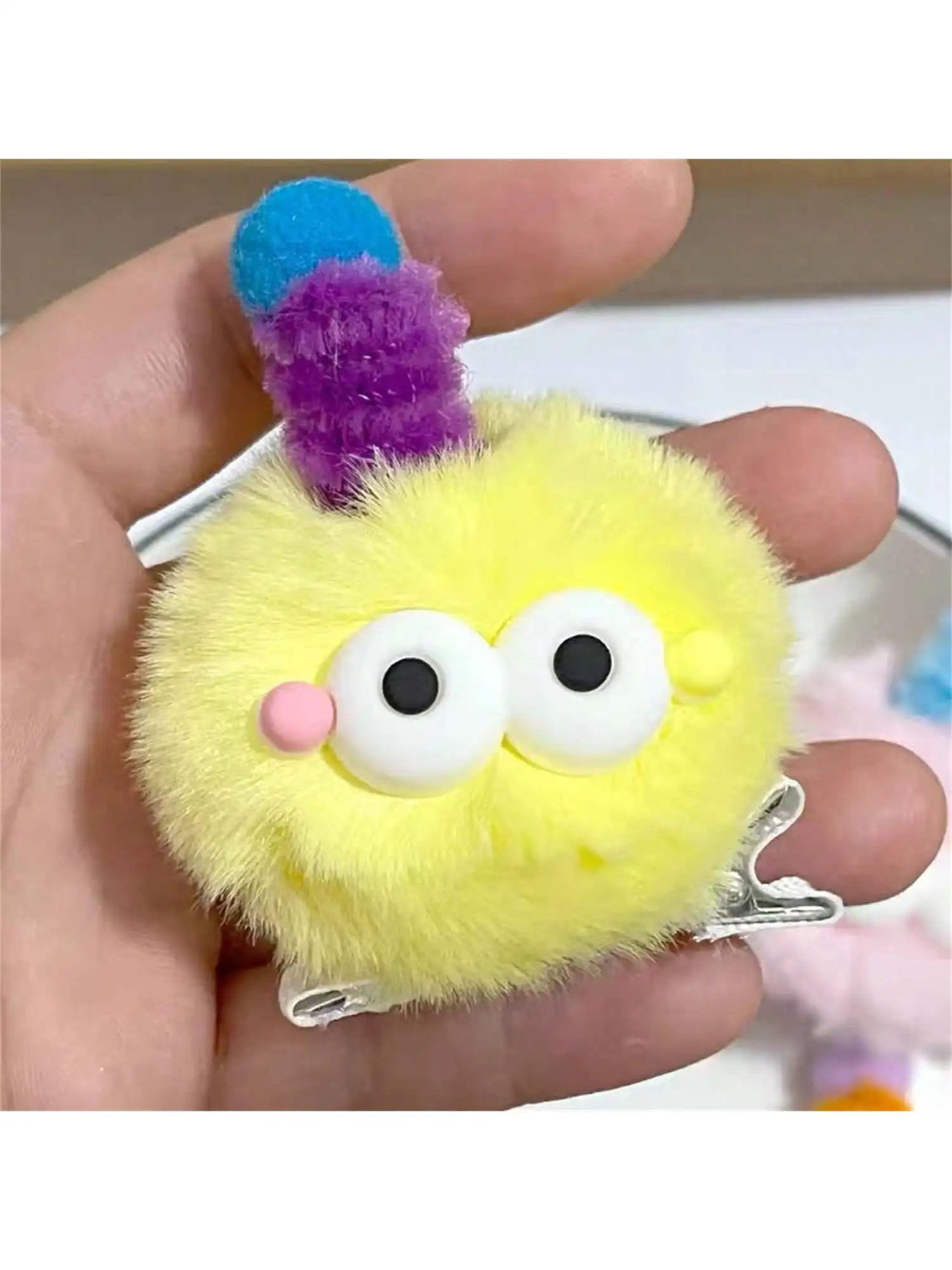 Women's Hair Clips Colorful Cute Furry Baby Coal Balls Soft Cartoon Qme yellow