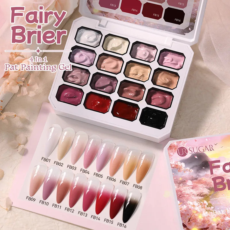 4 in 1 16 Color Nail Art Painting Gel Polish High Pigment Patting Gel for Gradient Ombre Blush Soak Off 3D Creative DIY Manicure Qme 16 Grids B