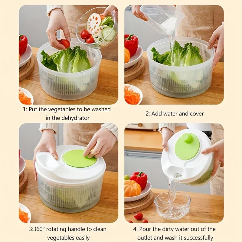 Multifunctional Manual Salad Spinner Household Vegetable Salad Dehydrator Kitchen Vegetable Drainer Filter Fresh-keeping Tool Qme