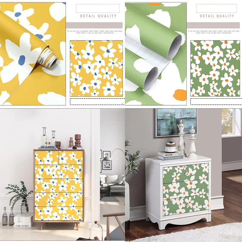 Yellow White Blue Floral Peel Stick Wallpaper Removable Self Adhesive Qme