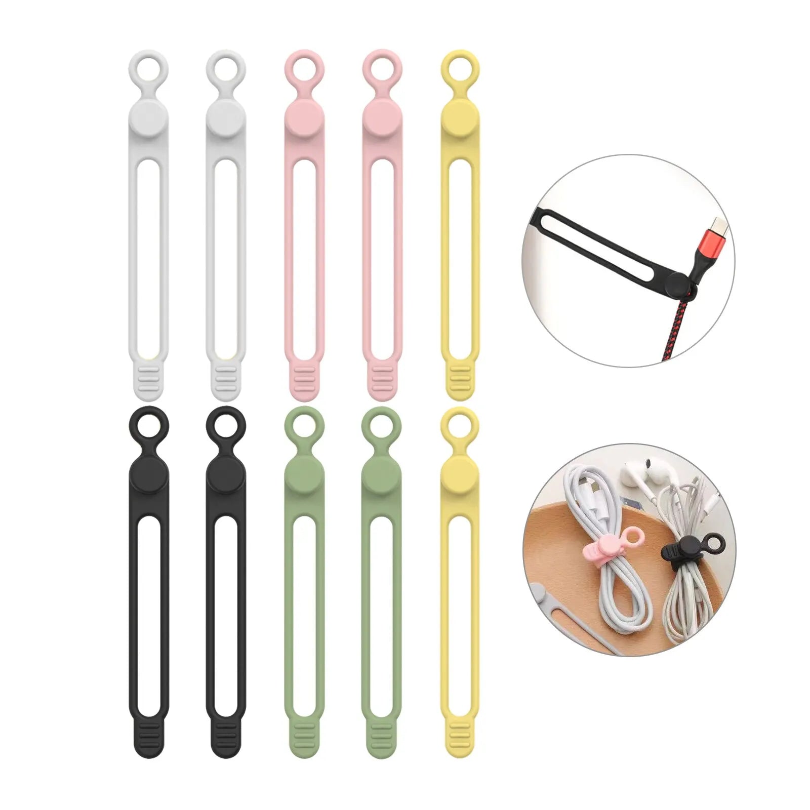 Silicone Cable Ties,Cord Organizer,Cable Straps,Reusable Cord Ties,Travel Cable Organizer ,Cute Elastic Tie, Wire Ties Qme Multicolor 10pcs
