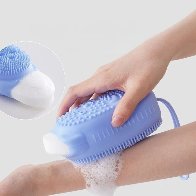 Silicone Shower Sponge Brush Wall Mounted Soap Bubble Bath Brush Double-Sided Massage Cleansing Brush Exfoliating Shower Sponge Qme