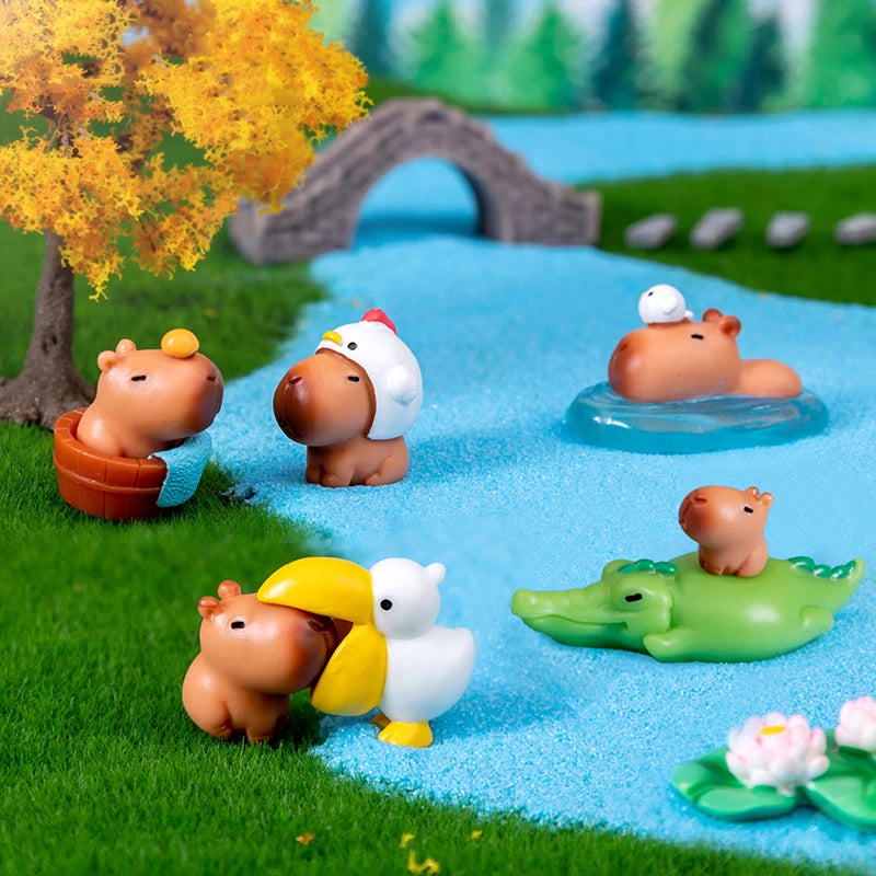 Miniature Capybara Figurines Mini Figures Resin Desk Ornaments Cute Qme
