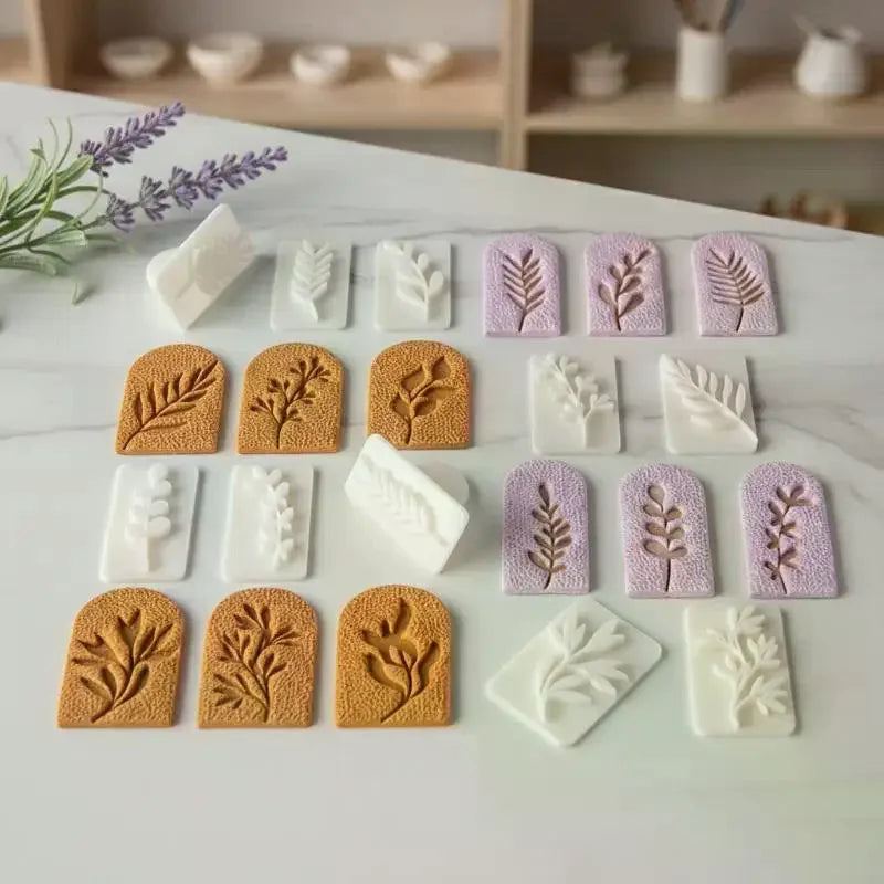 7Pcs Botanical Leaf Pattern Clay Earring Molds Set Fresh Plant Vine Leaves Clay Cutters Tools For Earring Pendant Jewelry Making Qme