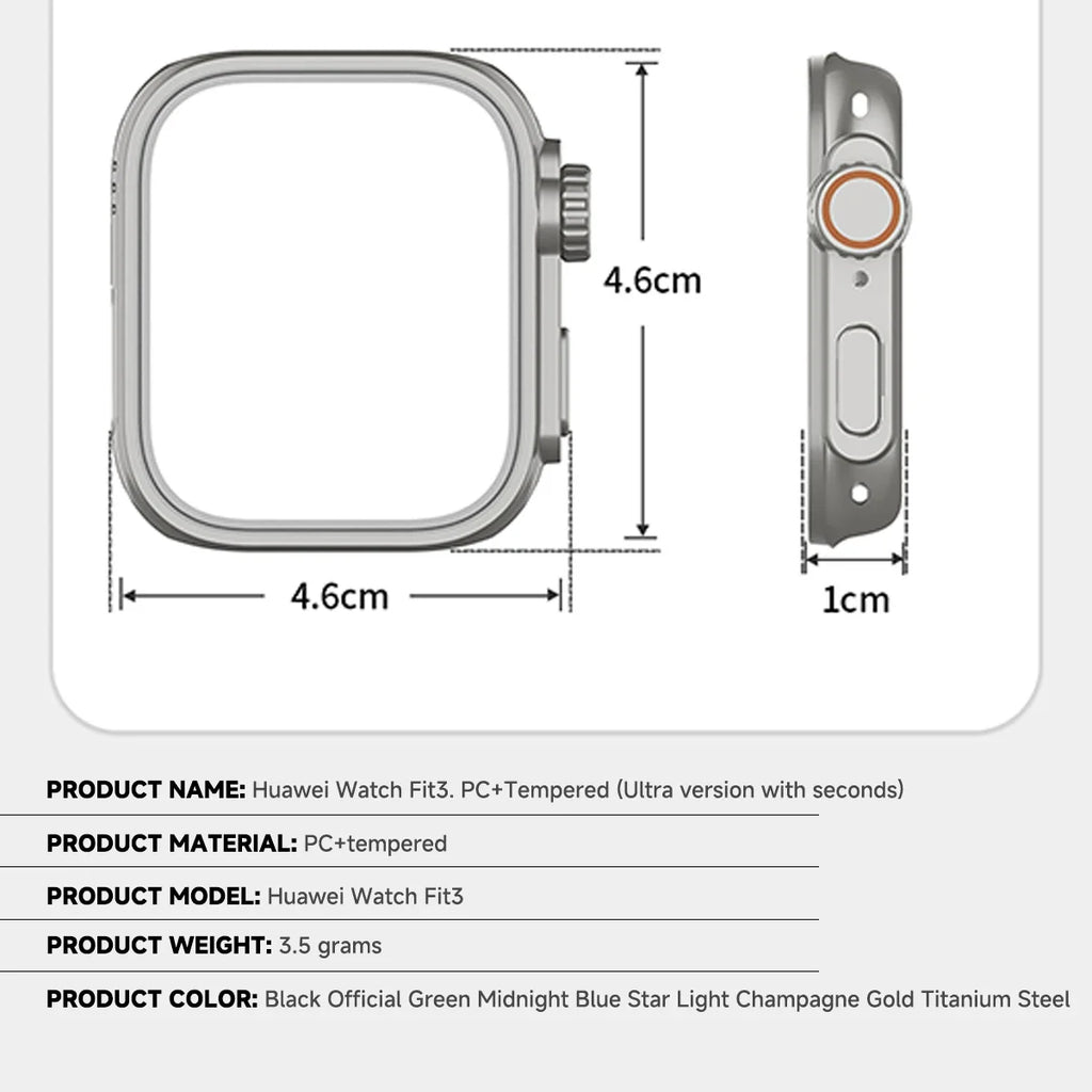Screen Protector + Tempered Glass Case for Huawei Watch Fit 3 Case Frame As ultra2 Smart Watch Strap Case for Huawei Watch Fit 3 Qme