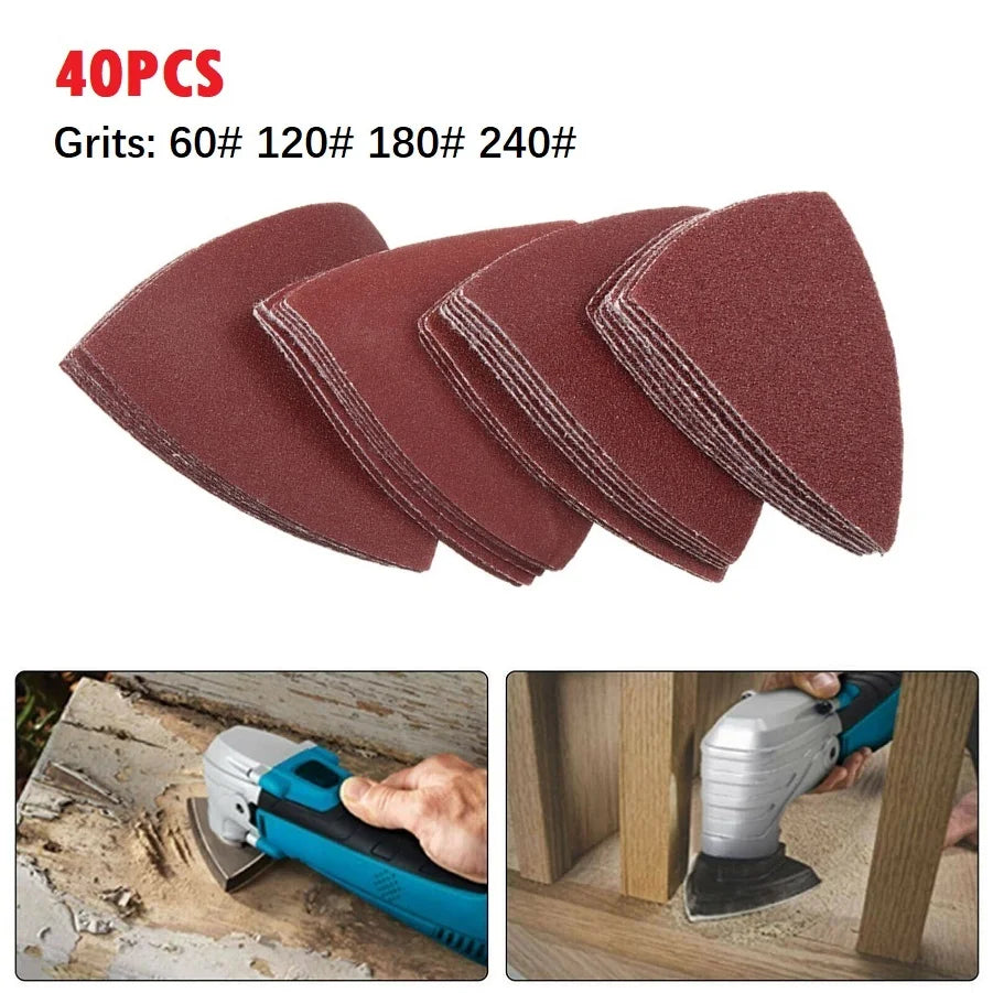 40pcs 80mm Aluminum Oxide Triangle Sandpaper Sanding Disc 60 120 180 240 Grit Fit 3-1/8 Inch Oscillating Multi Power Tool Qme Default Title