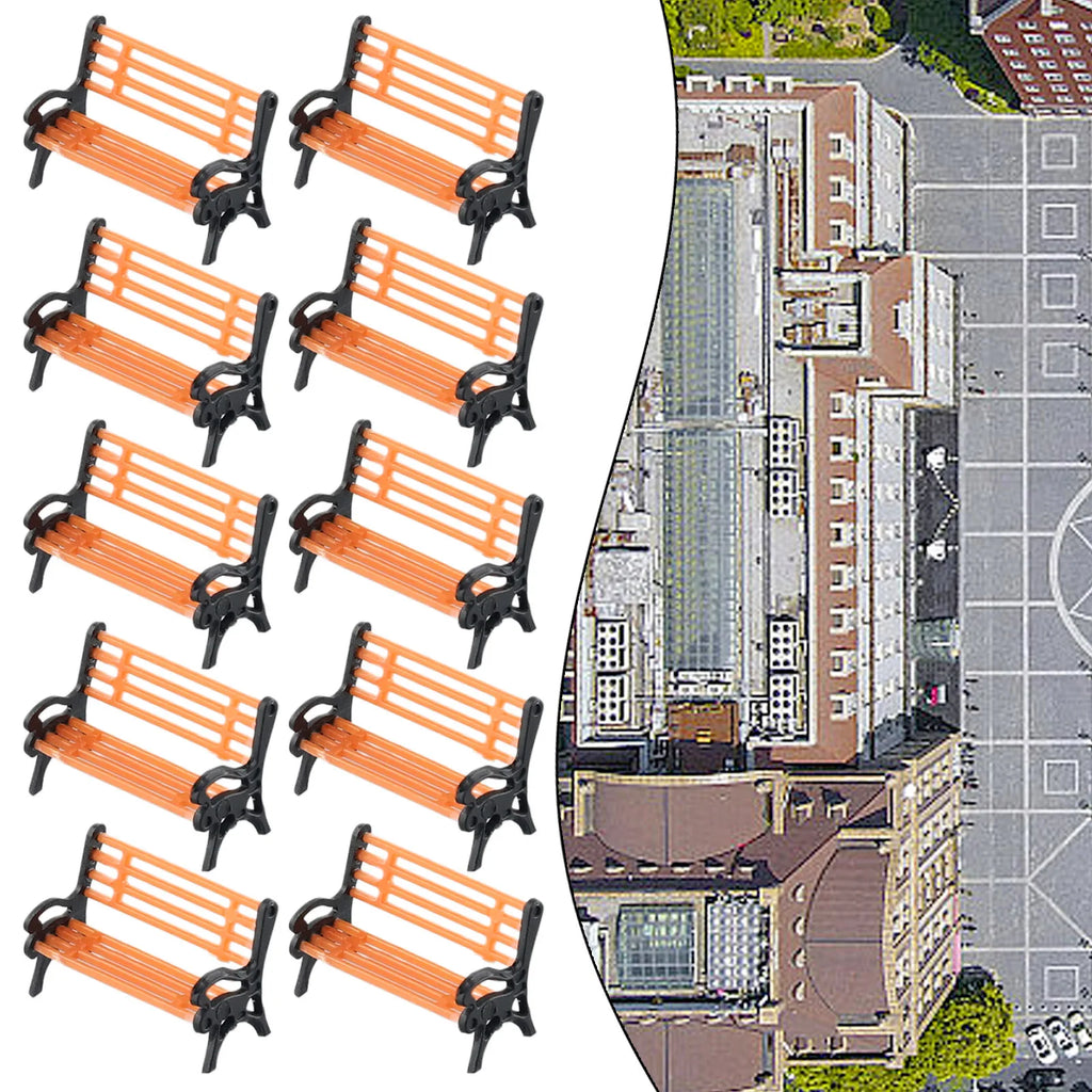 10Pcs 1:87 HO Scale Model Train Bench Chairs Settee Street Park Railway Layout Plastic Crafts Home Decoration Children Toys Qme
