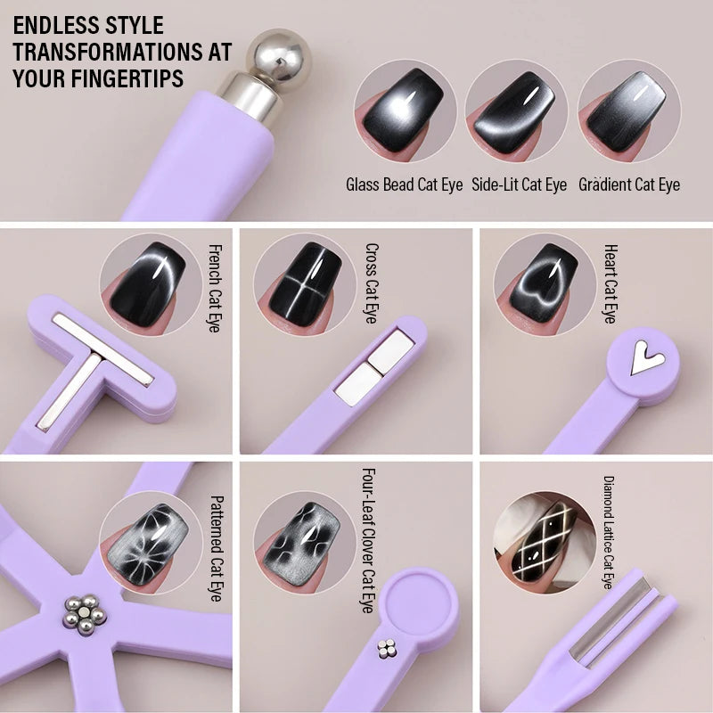 Multi-Functional Starfish Nail Magnet 8-in-1 Nail Art Tool Strong Magnetic Force Stick Anti-Fall Silicone Cover Cat Eye Manicure Qme