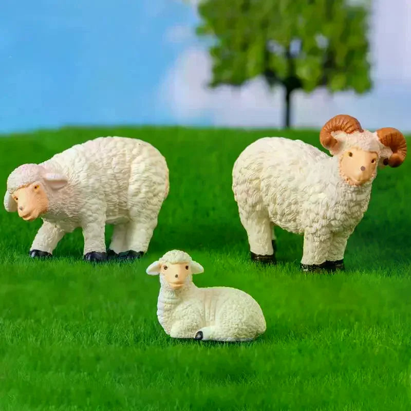 4/1Pcs Miniature Resin Family Sheep Figurine Set Mini Decorative Sculpture For Home Garden Micro Landscape Decor Desk Displays Qme