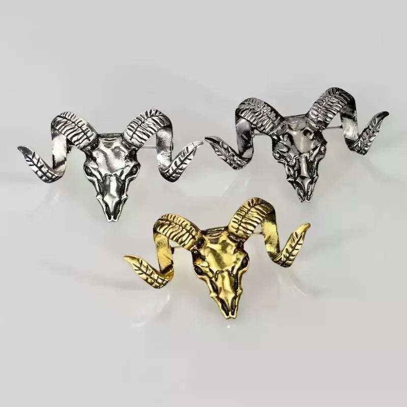 Vintage Ram Skull Brooch Polished Metal Finish Unique Gothic Design For Jacket Bag Decoration Daily Wear Qme