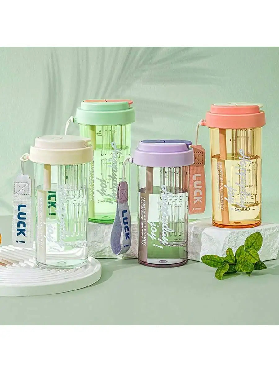 Transparent Plastic Straw Leak Proof Sports Water Bottle Tea Qme