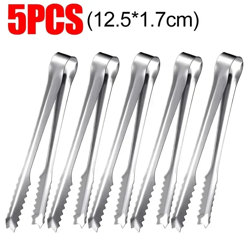 Stainless Steel Ice Tongs Bread Cake Clamps Salad Coffee Sugar Cubes Clips for Restaurant Bar Party Serving Tongs Kitchen Tools Qme 5PCS