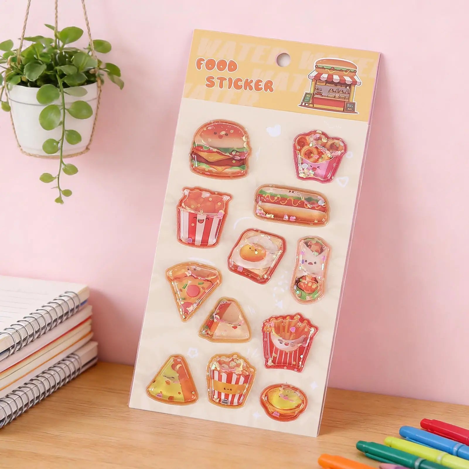 3D Stickers Embossed Adorable Assorted Decals Mini Hamburger Cartoon 3D Stickers for Boys Girls Children Teens Students Laptop Qme
