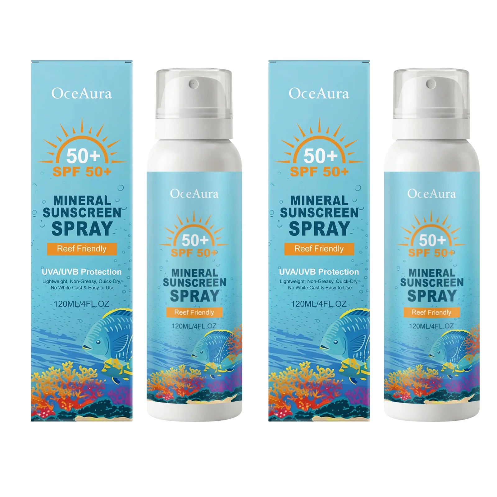 OceAura Sunscreen Spray Spf 50 Anti UV Protection Oil Control Waterproof Sunburn Prevention Skin Care Mineral Sun Cream Spray Qme 2 X 120ml Boxed