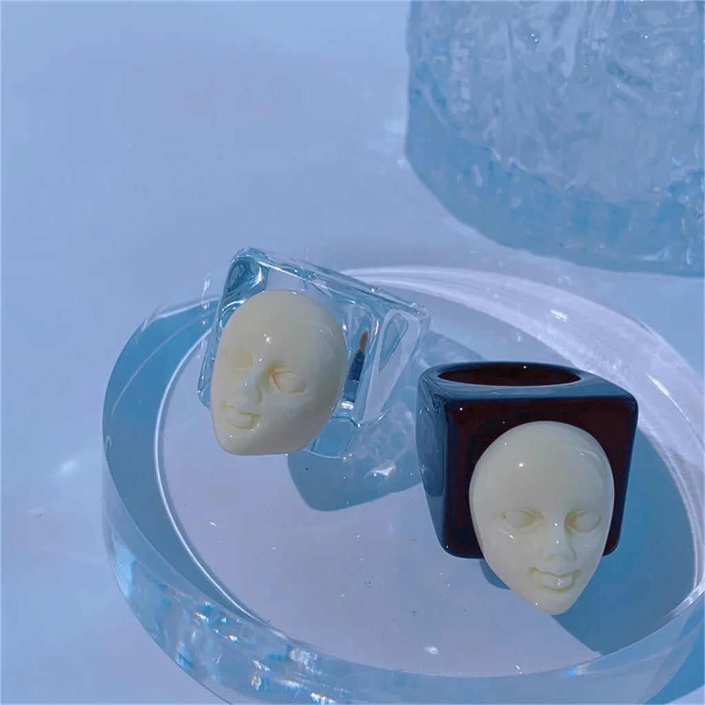 Punk Fun Face Ring Aesthetic 3D Resin Ring Art Women Jewelry Gift Girls Hip Hop Women Men Birthday Gothic Halloween Rings Women Qme
