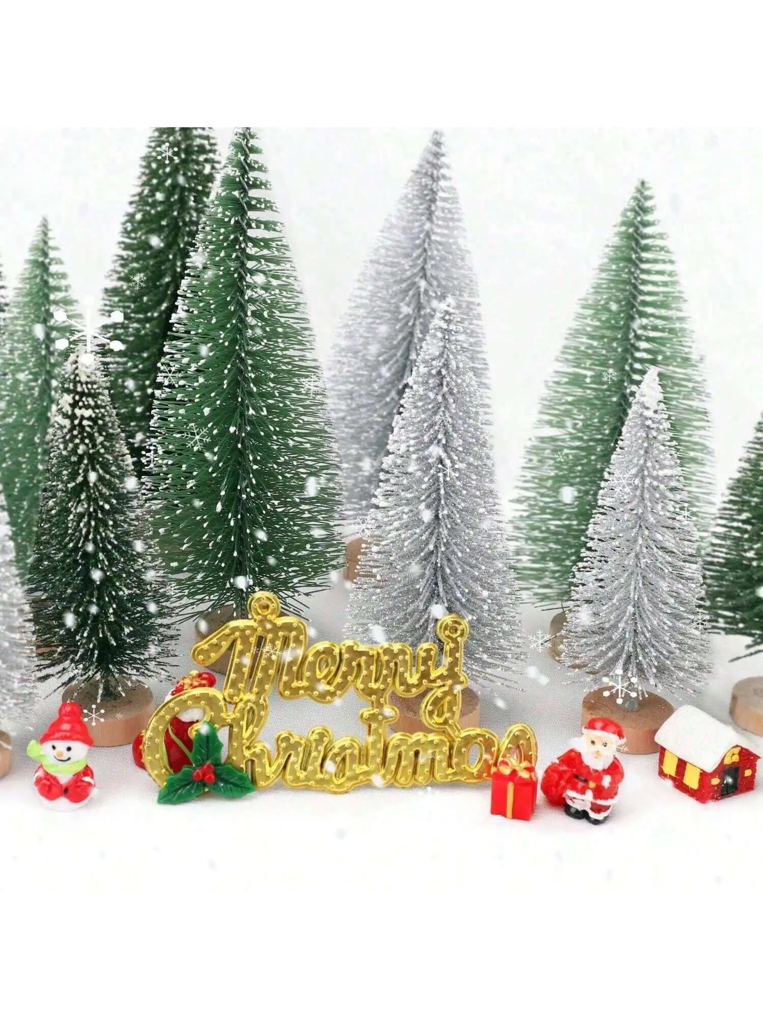 Christmas Decorations Mini Trees Artificial Wooden Base Part Qme