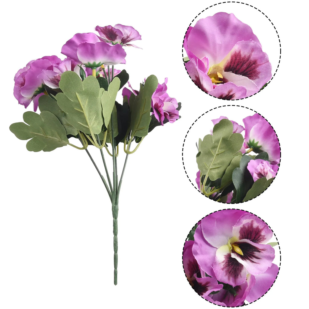 10 Heads Artificial Pansy Fake Flower European Multicolor Fake Bridal Flower Bouquet Wedding Home Party Decoration Flowers Qme
