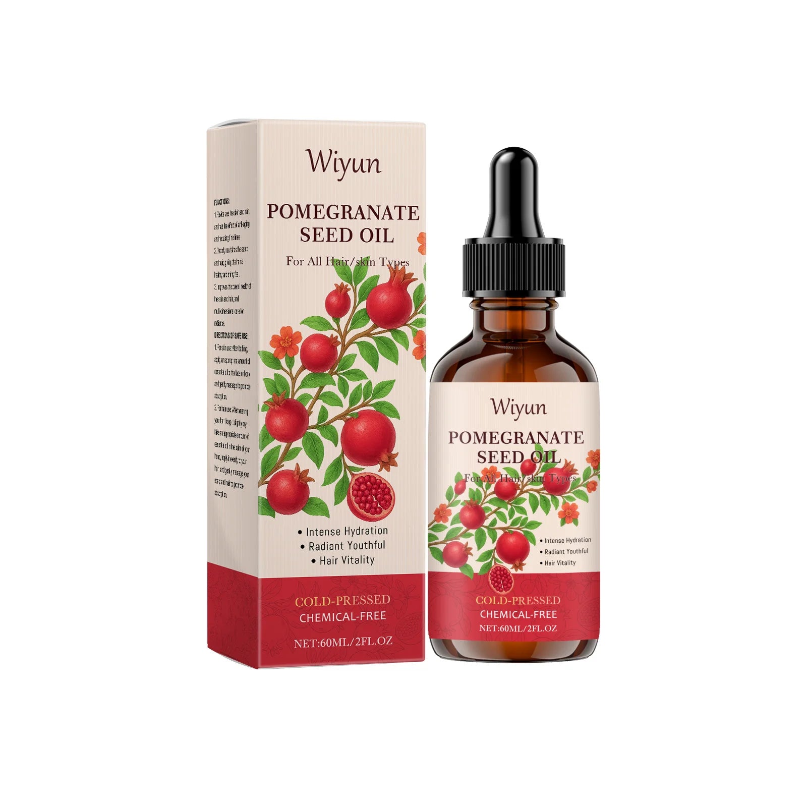 Pomegranate Seed Oil Hydrating Multi-Purpose Oil for Body Hair Nourish Scalp Hair Improve Dryness Tightening Smoothing Body Oil Qme 60ml Boxed