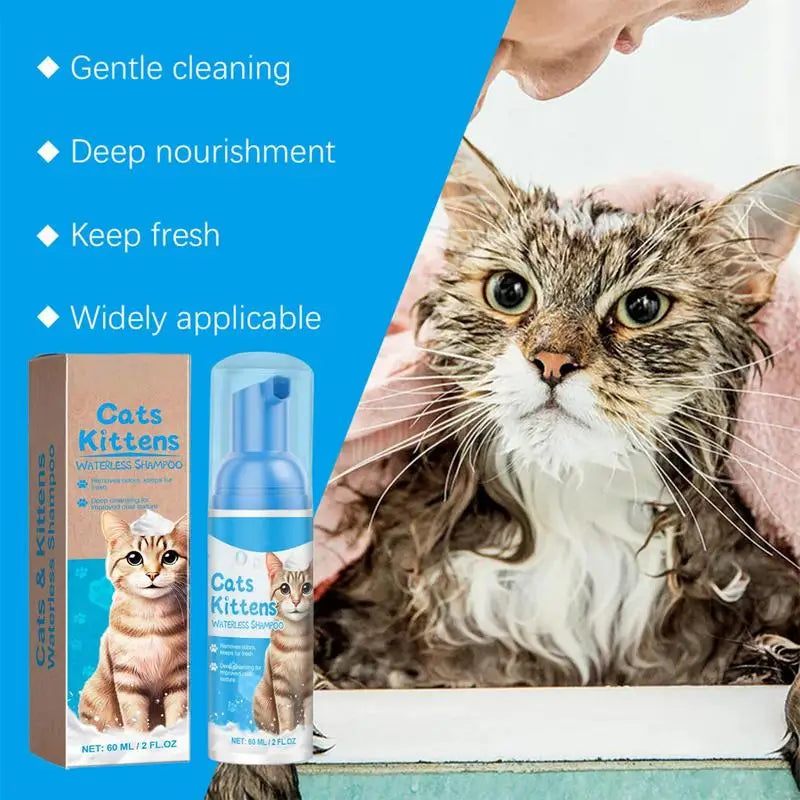 Cat Shampoo Waterless Cat Shampoo Licking Safe Dry Shampoo 60ml Gentle Foam Shampoo for Cats Deep Cleansing Relieves Itchy Skin Qme