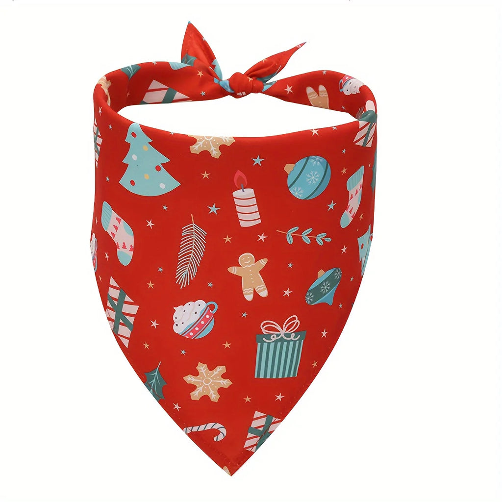2-pack Christmas dog scarf, Christmas printed snowman pattern dog comfortable triangular bib scarf, washable pet collar Qme