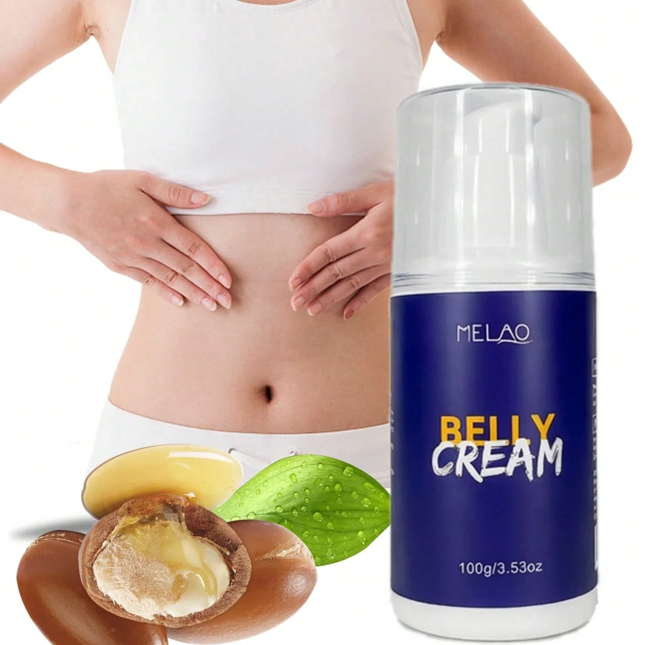 MELAO Belly Cream for Tummy, Hips, Thighs, Skin Firming & Moisturizing, with Natural Oils Massage Cream 100g/3.53oz Qme