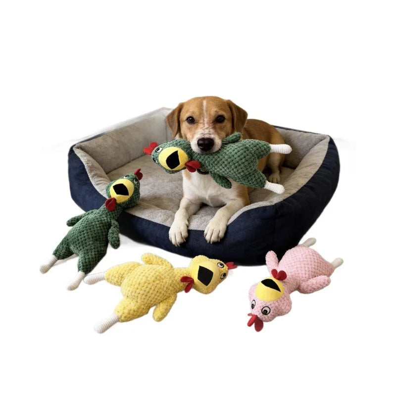 Squeaky Plush Chick Dog Chew Toy Teething Puppies Interactive Qme