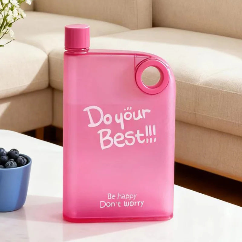380MLPlastic Transparent Creative Water Bottle Buckle Carrying Cup Qme pink <500ml
