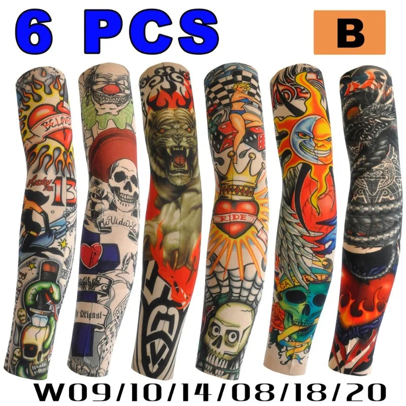 Unisex Tattoo Arm Sleeves Cover Arms Sun Protection UV Cool Print Qme Mixed Color B 6Pcs