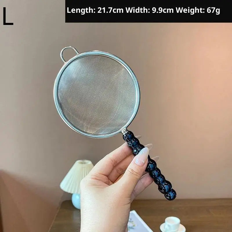 Tea Strainer With Pearl Ceramic Handle Stainless Steel Fine Leak Mesh Sieve Spice Tea Leaf Coffee Filters Teapot Accessories Qme L Black