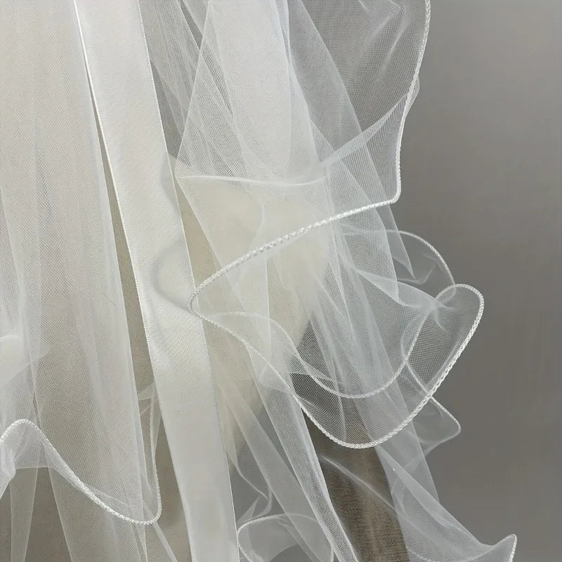Bridal Veil Bachelorette Party White Bow Wedding Veil Elegant Tulle Layer Hair Clip for Women and Girls Qme