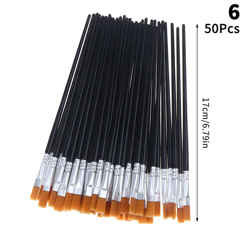 Painting Brushes Art Round Flat Hair Nylon Paint Brush Oil Acrylic Qme 6